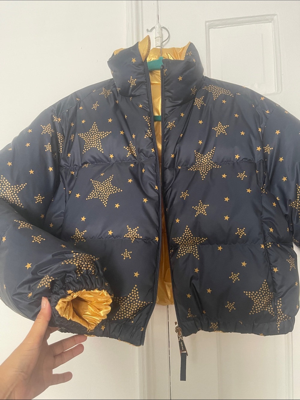 Kate Spade Reversible - Gold StarPrint / Gold Puffer Jacket - SHORT